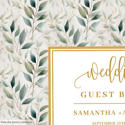 Livre d'or vert Sage mariage avec feuille