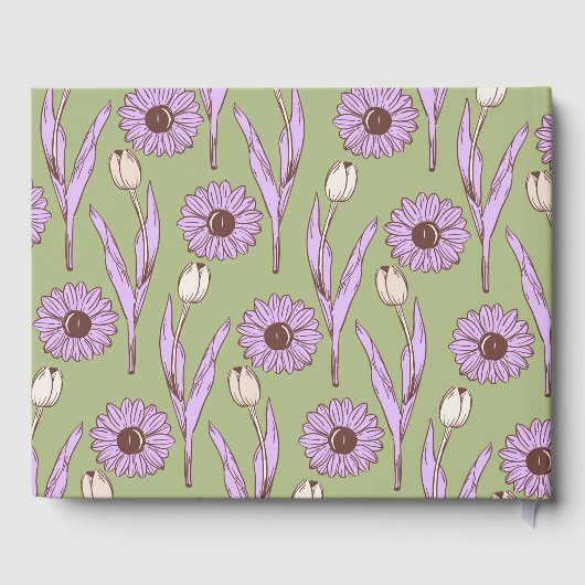 Livre D'or Vert violet rétro Y2K Funky Hippie Flower Motif (Verso)