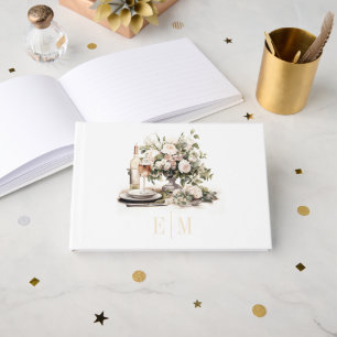 Livre D'or Vieux argent Monogramme Champagne et Blush Mariage