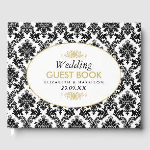 Livre D'or Vintage Gold Black & White Mariage damassé