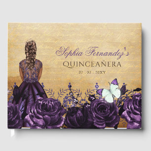 Livre D'or Vintage Princess Pourpre Papillon Quinceañera