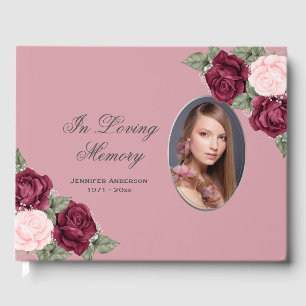 Livre D'or Vintage rouge rose Floral Photo funéraire