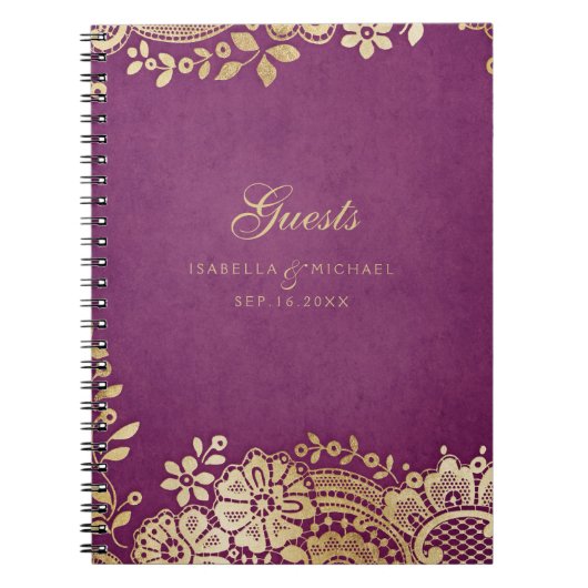 Livre d'or violet élégant mariage en dentelle (Devant)