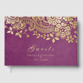 Livre d'or violet élégant mariage en dentelle (Recto)