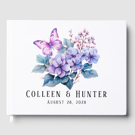 Livre D'or Violet Hydrangea Floral Butterfly Mariage (Recto)