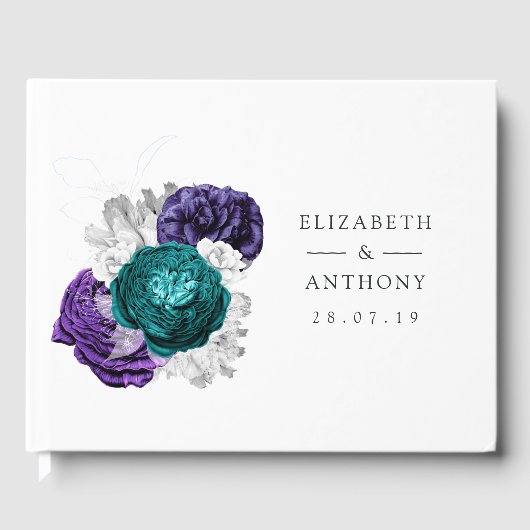 Livre D'or Violet rustique et Mariage floral turquoise (Recto)