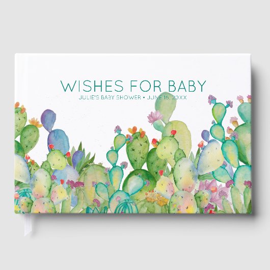 Livre D'or Voeux pour bébé | Baby shower de cactus aquarelle (Recto)