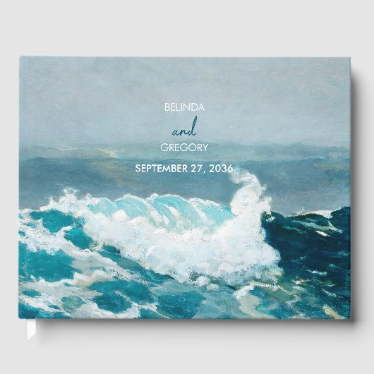 Livre D'or Watercolor Beach Ocean Waves Monogram Mariage (Recto)
