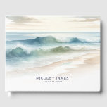 Livre D'or Watercolor Beach Waves Rustic Coastal Mariage<br><div class="desc">Customisez avec n'importe quel texte.</div>