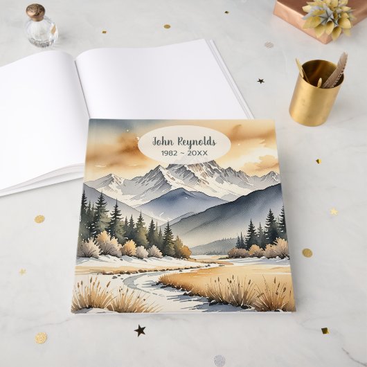 Livre D'or Watercolor Winter Mountain Scene (Recto ouvert)