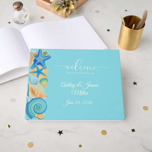 Livre D'or Wedding Guest Book-Beach Shells (Recto ouvert)