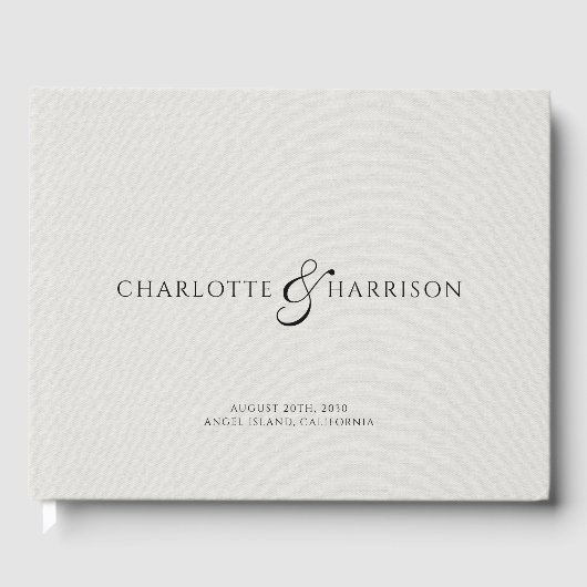 Livre D'or Wedding Monogram White Faux Linen  (Recto)