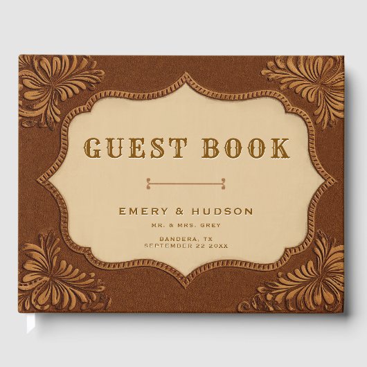 Livre D'or Western Tooled Rustic Terracotta Elegant Wedding (Recto)