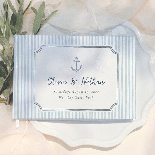 Livre D'or Whimsical Frame Retro Blue Stripes Wedding