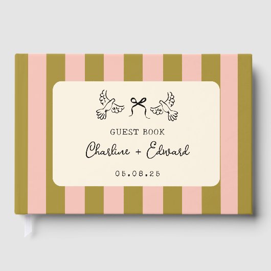 Livre D'or Whimsical Pink Green Striped Scribble Wedding (Recto)