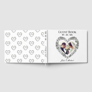 Livre D'or White & Black Floral Heart Photo Wedding Guest Boo