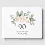 Livre D'or White Rose Botanical 90th Birthday Party<br><div class="desc">De jolies roses blanches sont nichées dans un feuillage vert doux d'eucalyptus pour créer un arrangement floral élégant.</div>
