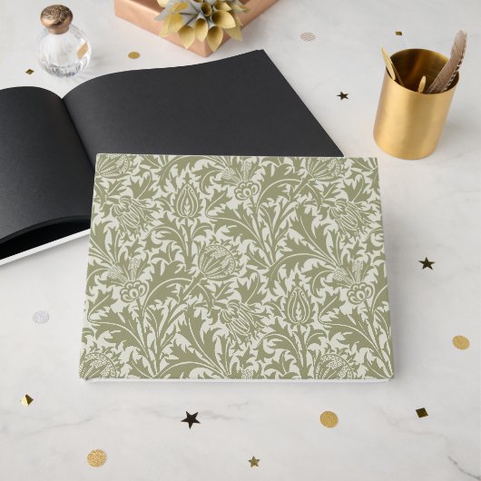 Livre D'or William Morris Thistle Sage Green Motif (Recto ouvert)