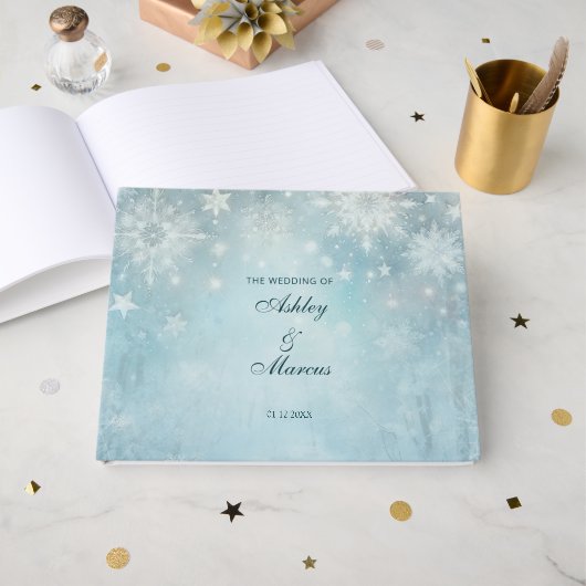 Livre D'or Winter Wonderland Snowflake Mariage (Recto ouvert)