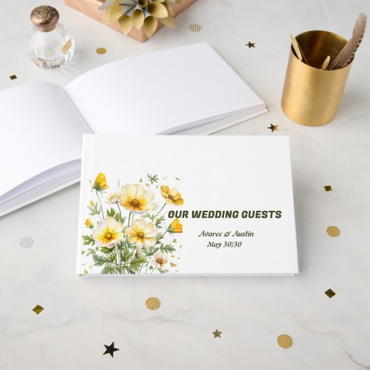 Livre D'or Yellow Spring Flowers Wedding (Recto ouvert)