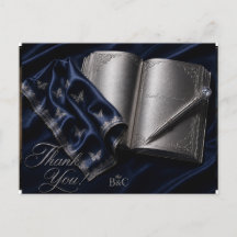 Livre et stylo argentés Carte postale de remerciem