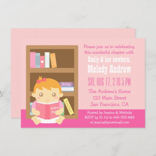 Livre mignon orienté, invitation de douche de bébé (Devant / Derrière)