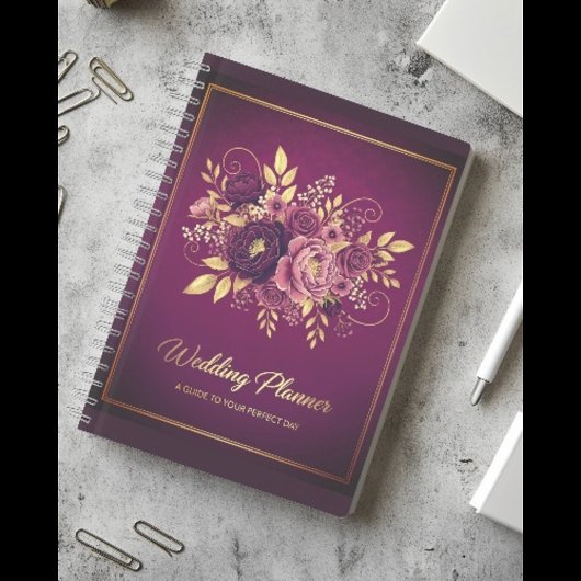 Livre Wedding planner Maroon & Gold de luxe