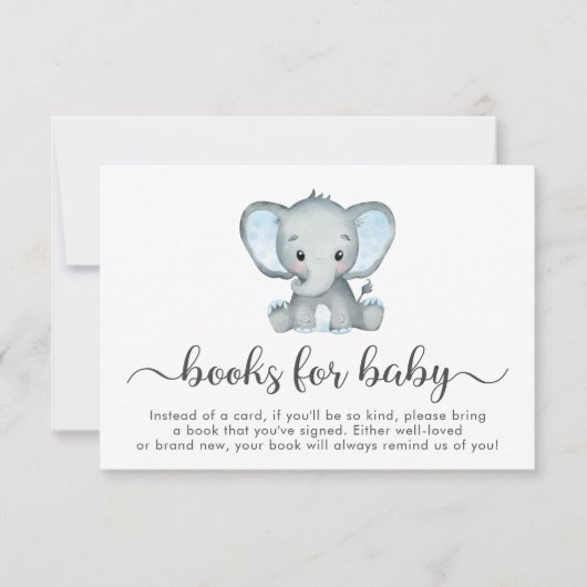 Livres en bleu éléphant pour carte Baby shower (Devant)