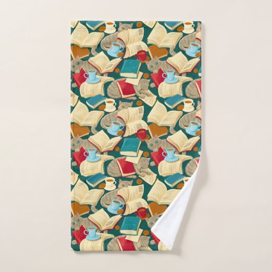Livres et chats (Serviette à main)