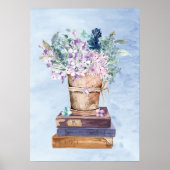 Livres et fleurs bleu violet art mural (Devant)