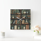 Livres et fleurs Horloge murale (Maison)