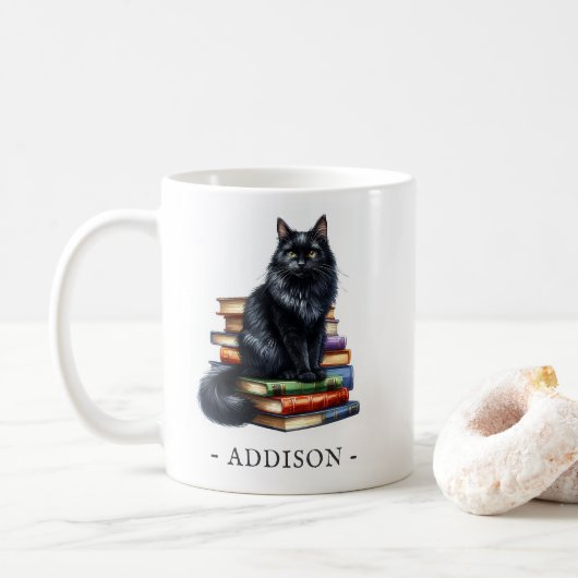 Livres et Mug de chat noir avec Modèle de nom (Avec donut)