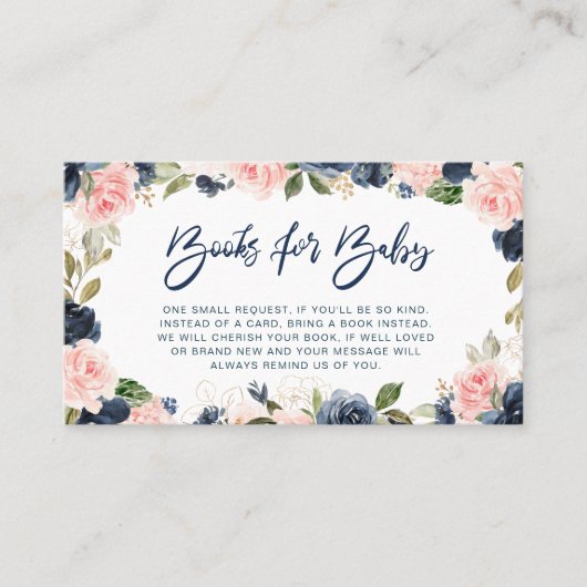 Livres floraux Navy & blush pour carte bébé (Devant)