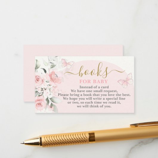 Livres Papillon Rose pour Carte de Bébé Fille (Devant/Arrière en situation)
