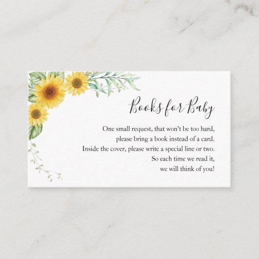 Livres pour Baby shower Sunflower carte de boîtier (Devant)