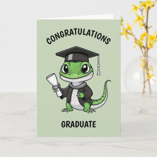 Lizard Gecko Afstuderen gepersonaliseerd Kaart (Gele Bloem)