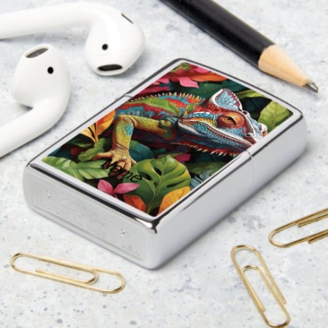 Lizard Leaves & Kleur (Colourful Lizard Tropical Jungle Art Genuine Zippo® Lighter Dimensions: 1.5" w x 2.25"
)