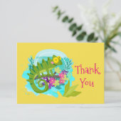 Lizard vert tropical avec Merci de fleurs (Debout devant)