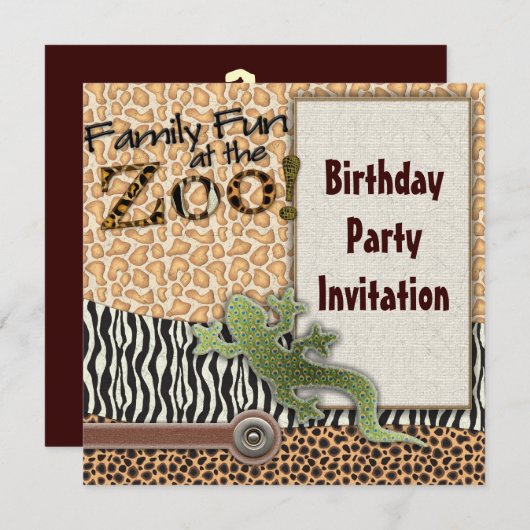 Lizard Zebra Safari Zoo Verjaardagsfeestje Uitnodi Kaart (Voorkant / Achterkant)