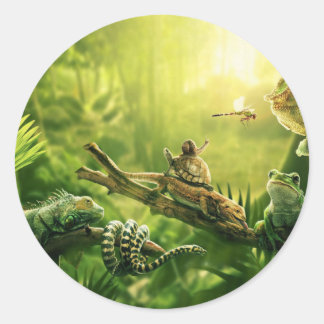 Lizards Frogs Oerwoud Reptielen Landschap Ronde Sticker