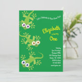 Lizards Geckos Cute Kinder 1e verjaardag Kaart (Staand voorkant)