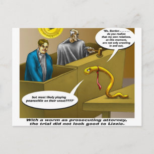 Lizzie Borden Proces Grappige Cartoon Cadeaus Briefkaart