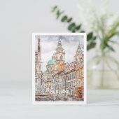 Ljubljana Slovenië Famous Travel Waterverf Sketch Briefkaart (Staand voorkant)