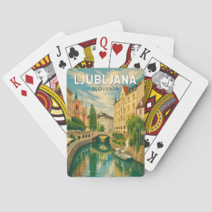 Ljubljana Slovenië Illustratie Reis Kunst Vintage Pokerkaarten