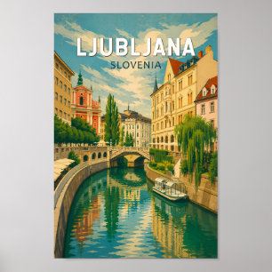 Ljubljana Slovenië Illustratie Reis Kunst Vintage Poster