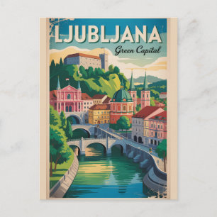 Ljubljana Slovenië Retro Silhouette Stadslandschap Briefkaart