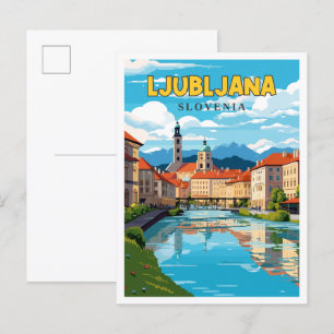 Ljubljana Slovenië vintage reisillustratie Briefkaart