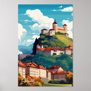 Ljubljana Slovenië vintage reisillustratie Poster