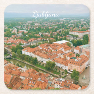 Ljubljana stadsgezicht, Slovenië Reis souvenir Vierkante Kartonnen Onderzetter