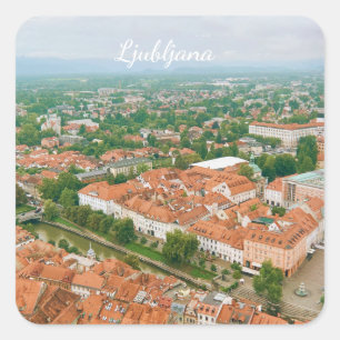 Ljubljana stadsgezicht, Slovenië Reis souvenir Vierkante Sticker
